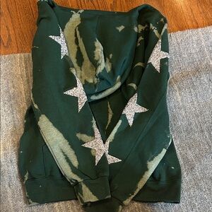 Green Tie-Dye Hoodie with Star Accents